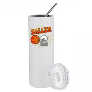 This Baller Is Now 2 Basketball 2nd Birthday Party Stainless Steel Tumbler