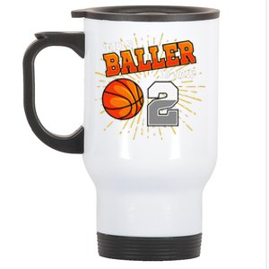 This Baller Is Now 2 Basketball 2nd Birthday Party Stainless Steel Travel Mug