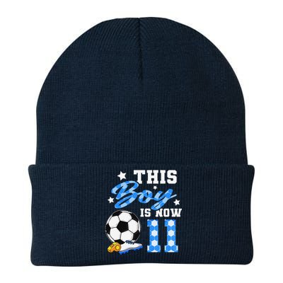 This Boy Is Now 11 Birthday Boy Soccer 11th Birthday Knit Cap Winter Beanie