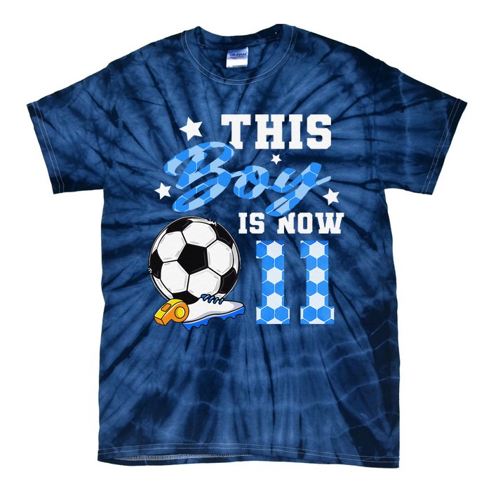 This Boy Is Now 11 Birthday Boy Soccer 11th Birthday Tie-Dye T-Shirt