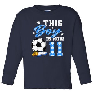 This Boy Is Now 11 Birthday Boy Soccer 11th Birthday Toddler Long Sleeve Shirt