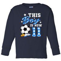 This Boy Is Now 11 Birthday Boy Soccer 11th Birthday Toddler Long Sleeve Shirt