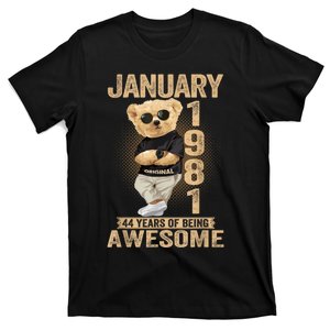 Teddy Bear January 44th Birthday Women 1981 Awesome T-Shirt