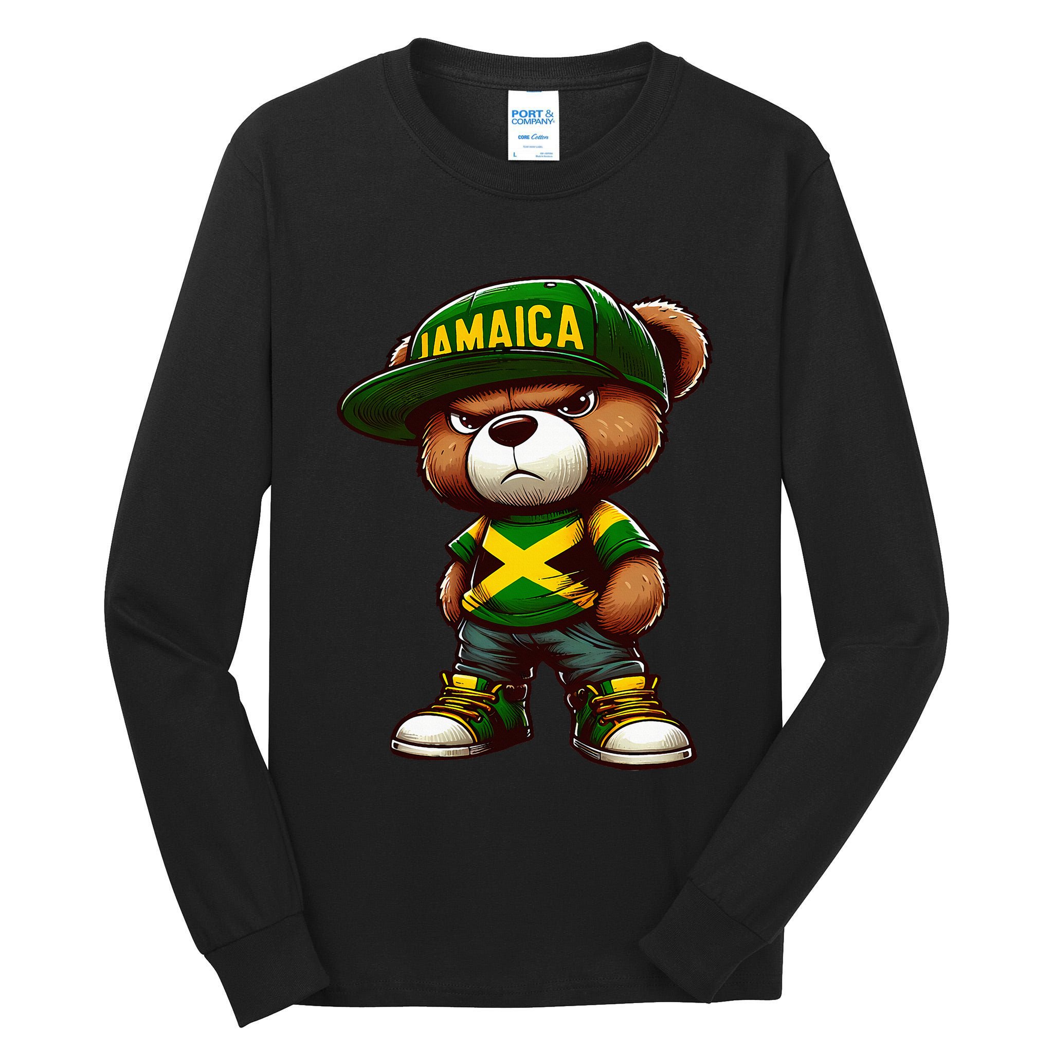 Teddy Bear Jamaica Flag Jamaican Clothing & Women Tall Long Sleeve T-Shirt