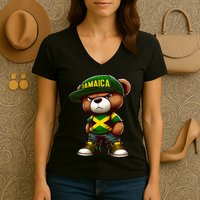 Teddy Bear Jamaica Flag Jamaican Clothing & Women Women's V-Neck T-Shirt