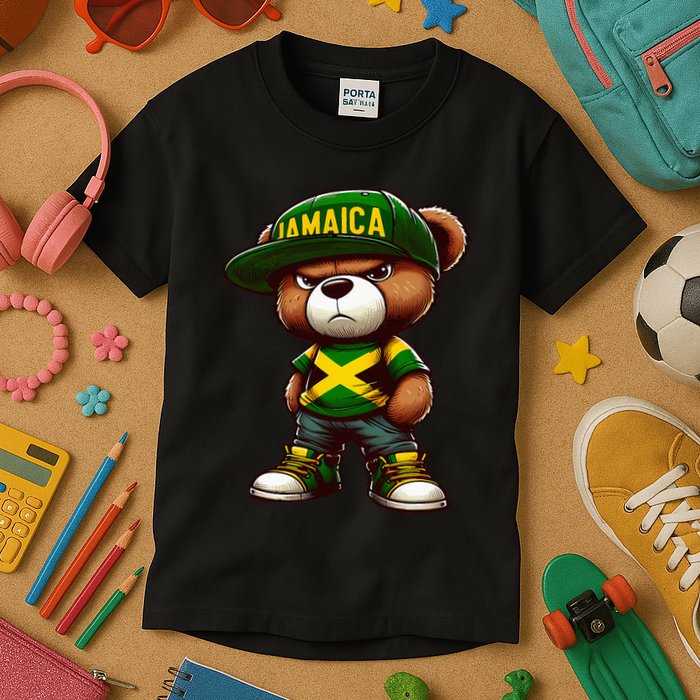 Teddy Bear Jamaica Flag Jamaican Clothing & Women Kids T-Shirt