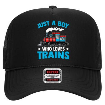 Train Birthday Just a who loves Trains High Crown Mesh Back Trucker Hat