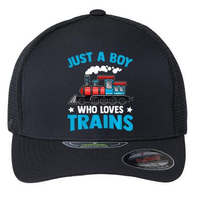 Train Birthday Just a who loves Trains Flexfit Unipanel Trucker Cap