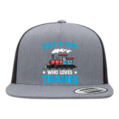 Train Birthday Just a who loves Trains Flat Bill Trucker Hat