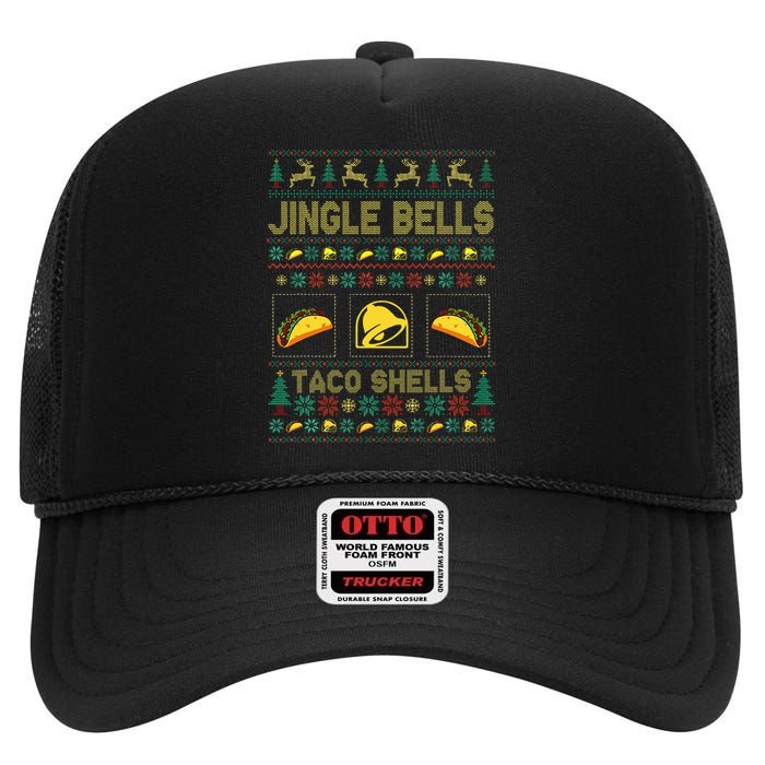 Taco Bell Jingle Bells Taco Shells Ugly Holiday Christmas Sweater High Crown Mesh Back Trucker Hat