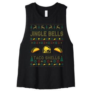 Taco Bell Jingle Bells Taco Shells Ugly Holiday Christmas Sweater Women's Racerback Cropped Tank