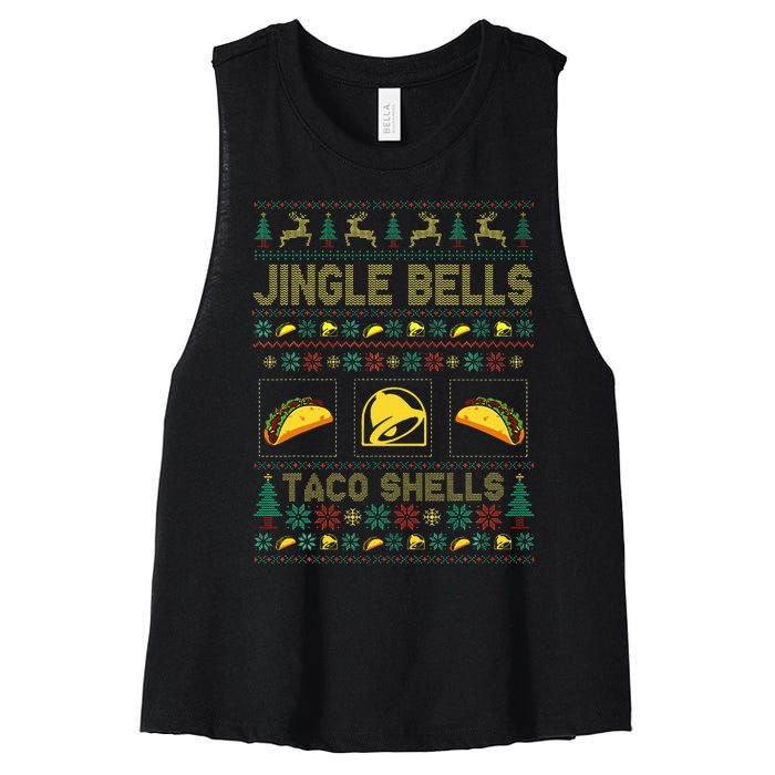 Taco Bell Jingle Bells Taco Shells Ugly Holiday Christmas Sweater Women's Racerback Cropped Tank