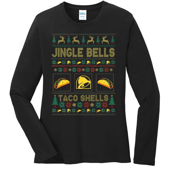 Taco Bell Jingle Bells Taco Shells Ugly Holiday Christmas Sweater Ladies Long Sleeve Shirt