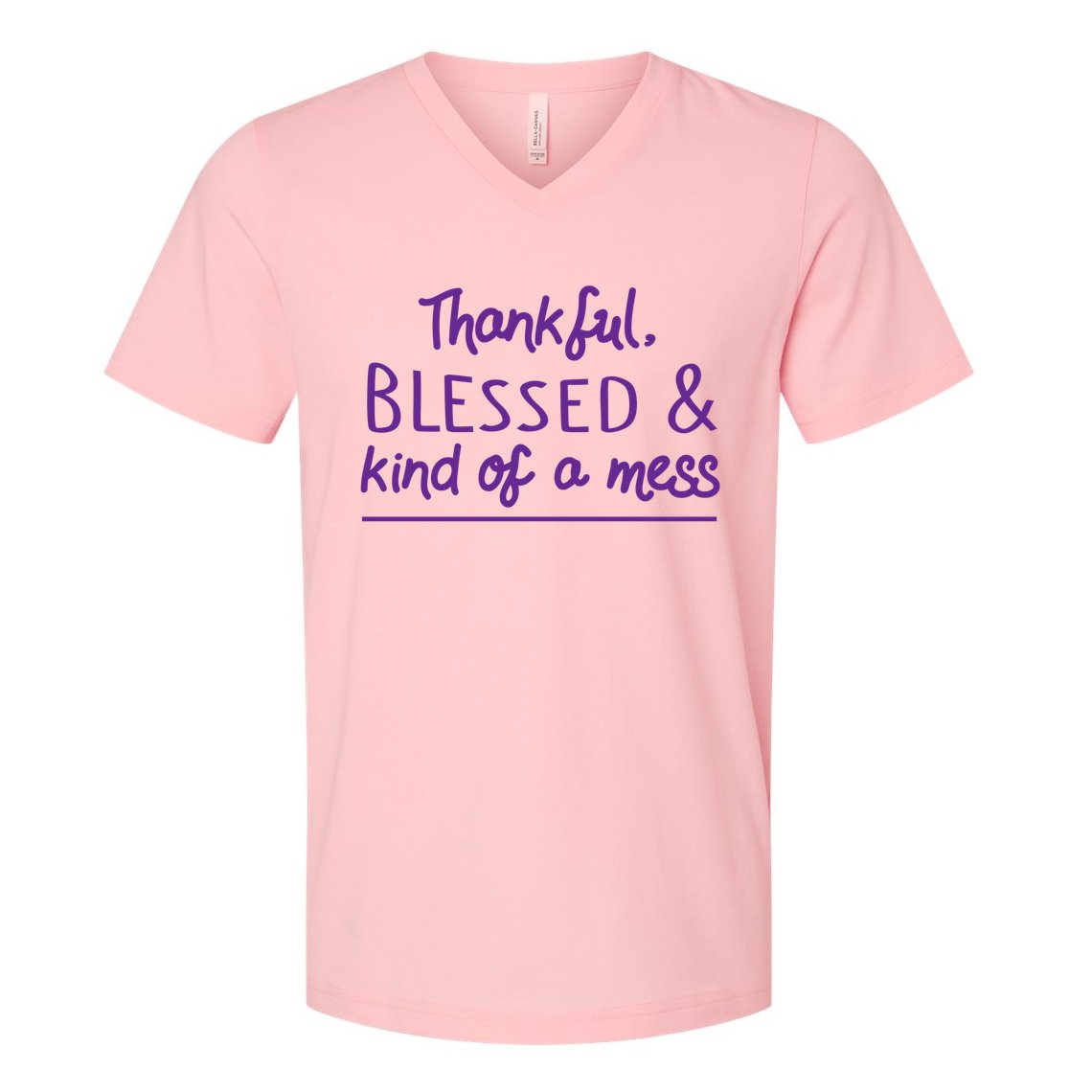 Thankful Blessed & Kind Of A Mess V-Neck T-Shirt