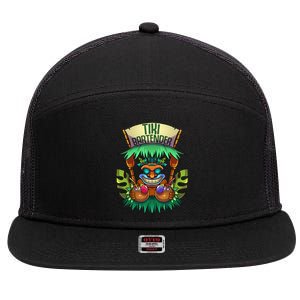 Tiki Bartender Kahuna Tropical Drinks Cocktails Luao Party 7 Panel Mesh Trucker Snapback Hat