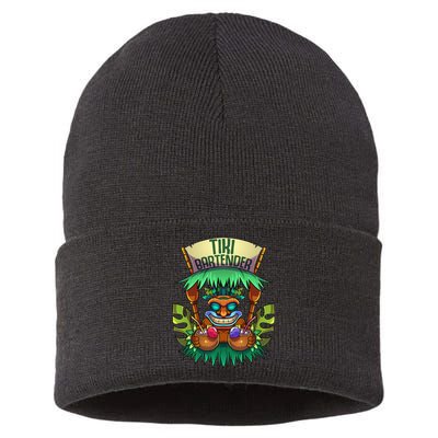 Tiki Bartender Kahuna Tropical Drinks Cocktails Luao Party Sustainable Knit Beanie