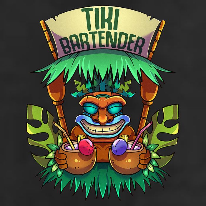 Tiki Bartender Kahuna Tropical Drinks Cocktails Luao Party 7 Panel Mesh Trucker Snapback Hat