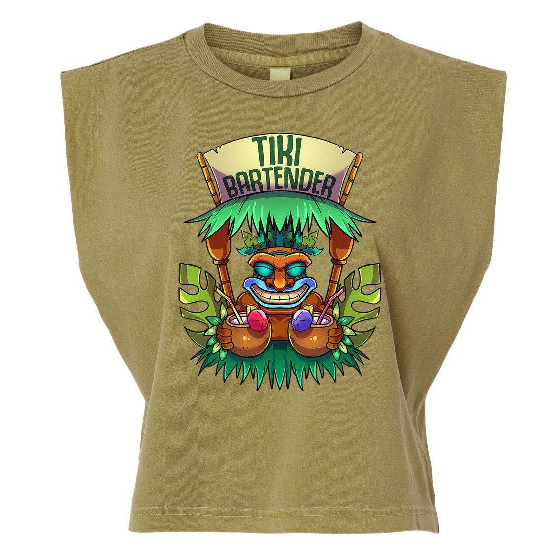 Tiki Bartender Kahuna Tropical Drinks Cocktails Luao Party Garment-Dyed Women's Muscle Tee