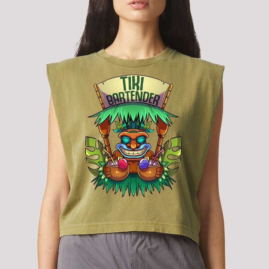 Tiki Bartender Kahuna Tropical Drinks Cocktails Luao Party Garment-Dyed Women's Muscle Tee