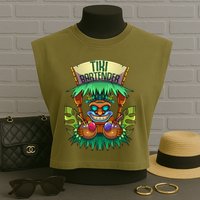 Tiki Bartender Kahuna Tropical Drinks Cocktails Luao Party Garment-Dyed Women's Muscle Tee