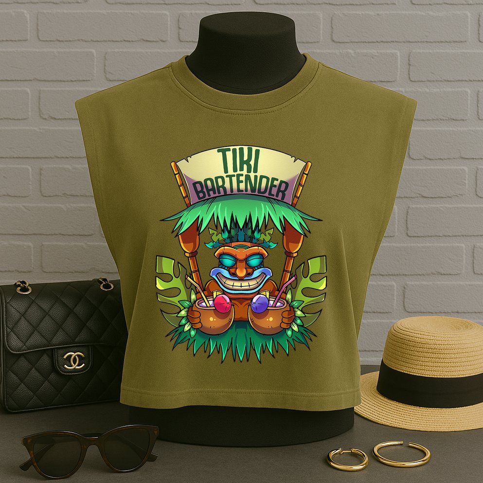 Tiki Bartender Kahuna Tropical Drinks Cocktails Luao Party Garment-Dyed Women's Muscle Tee