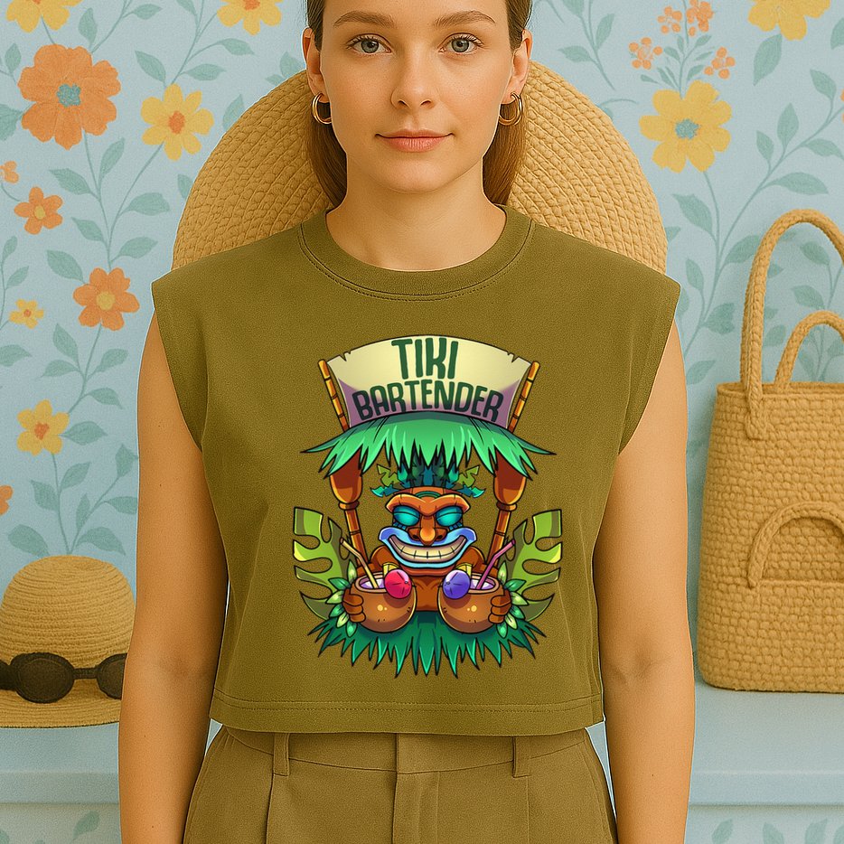Tiki Bartender Kahuna Tropical Drinks Cocktails Luao Party Garment-Dyed Women's Muscle Tee