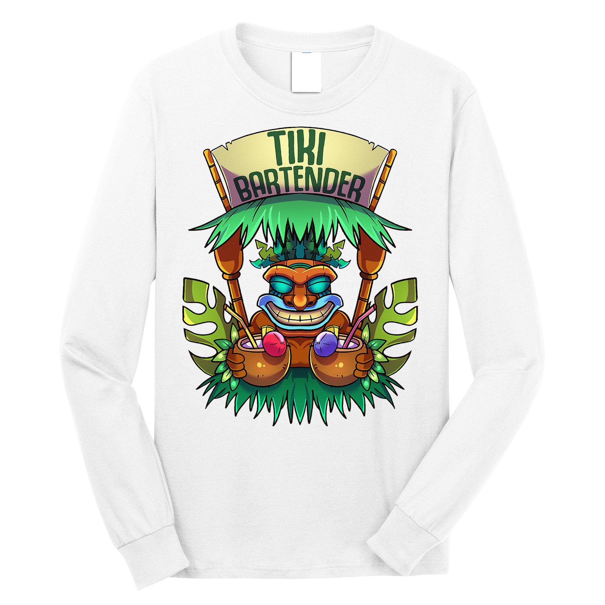 Tiki Bartender Kahuna Tropical Drinks Cocktails Luao Party Long Sleeve Shirt