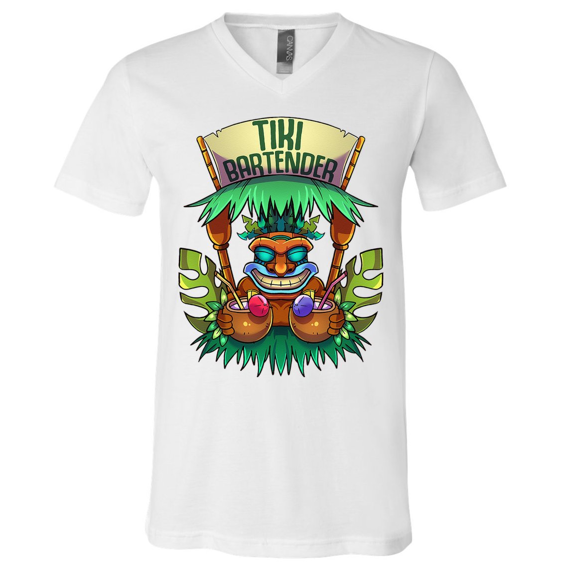 Tiki Bartender Kahuna Tropical Drinks Cocktails Luao Party V-Neck T-Shirt