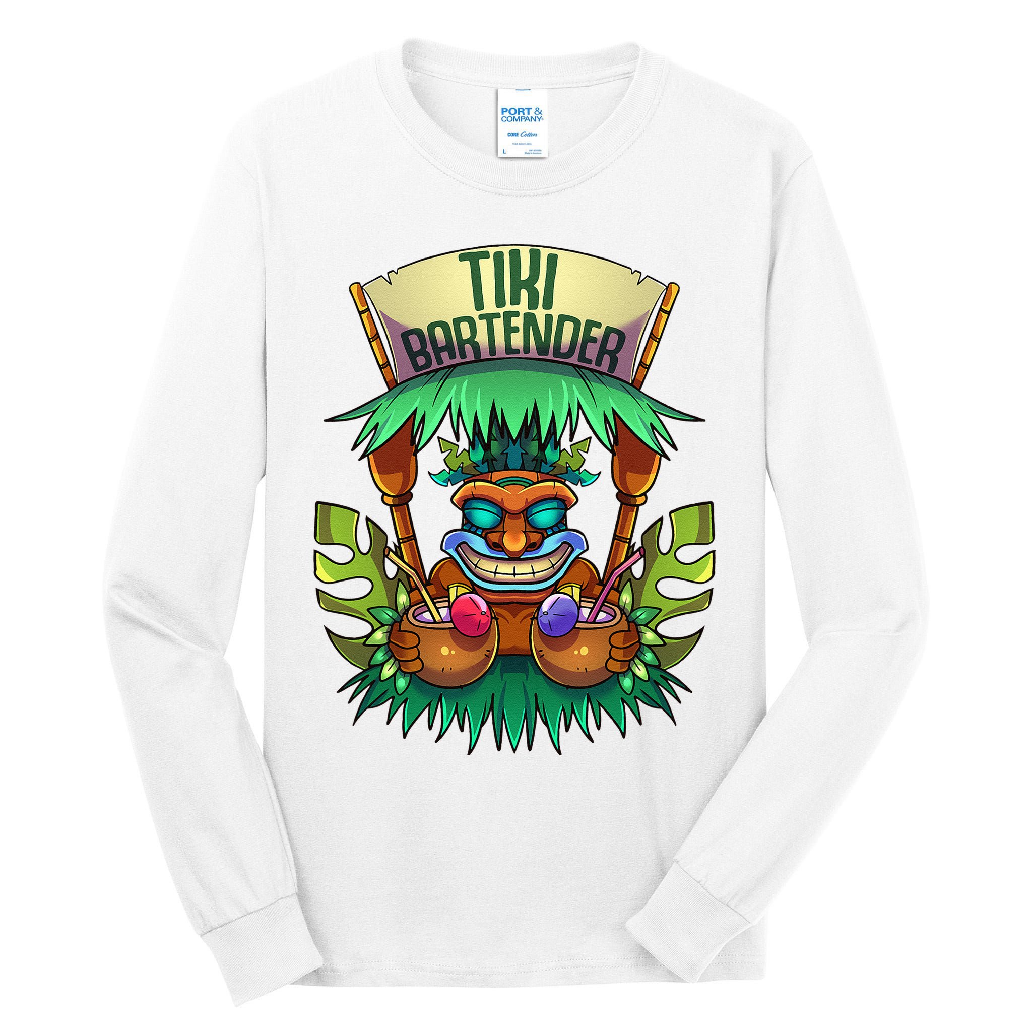 Tiki Bartender Kahuna Tropical Drinks Cocktails Luao Party Tall Long Sleeve T-Shirt