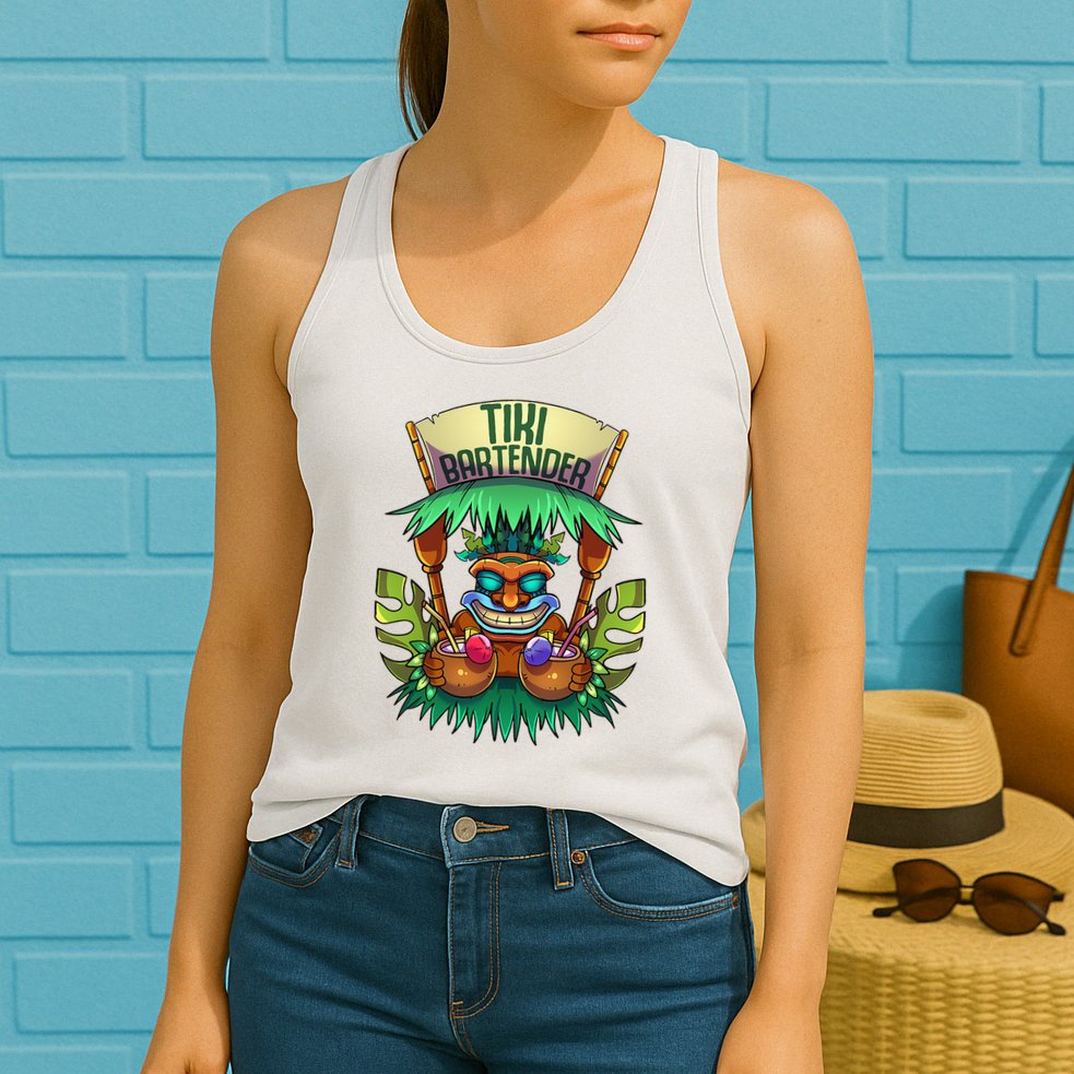 Tiki Bartender Kahuna Tropical Drinks Cocktails Luao Party Womens Tank Top