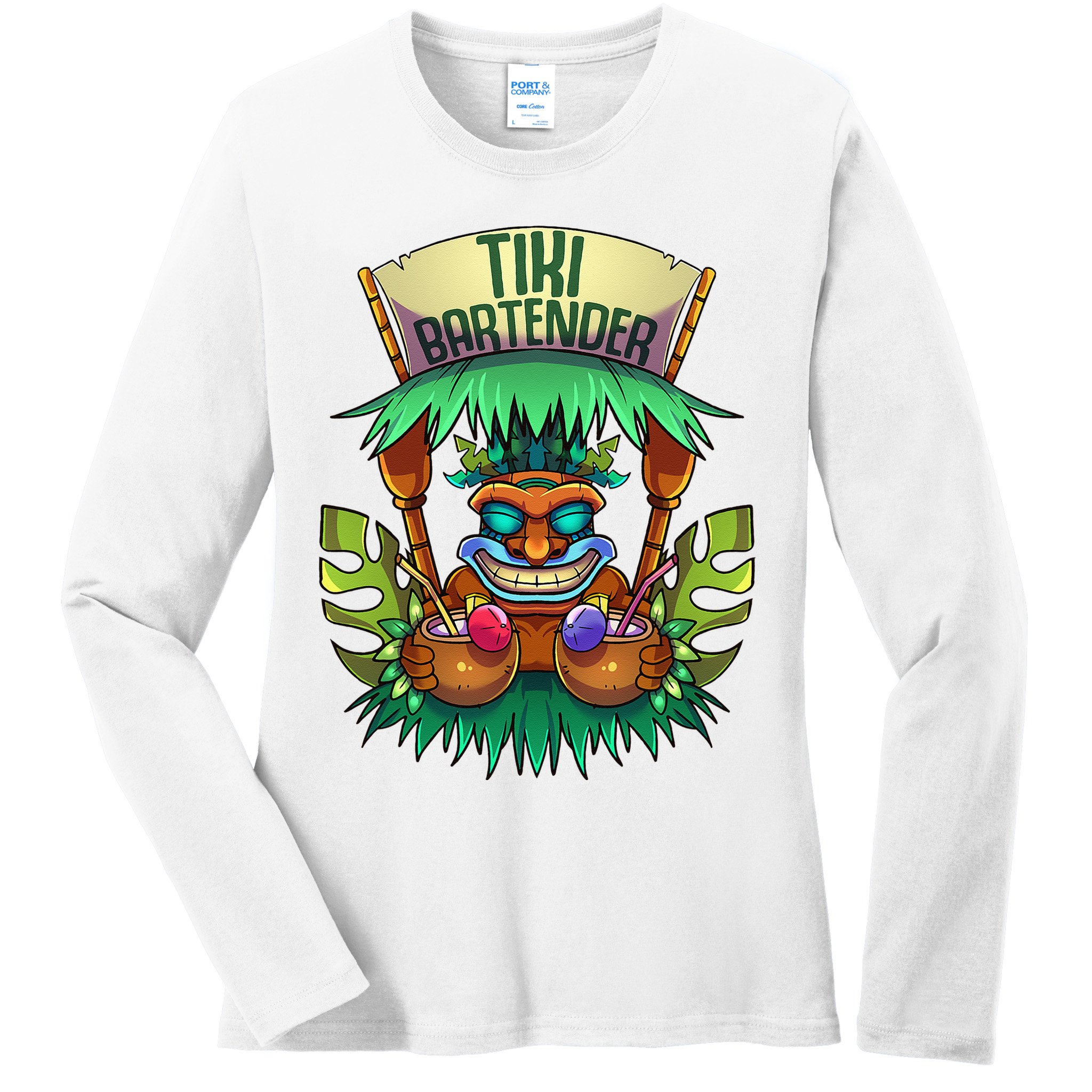 Tiki Bartender Kahuna Tropical Drinks Cocktails Luao Party Ladies Long Sleeve Shirt
