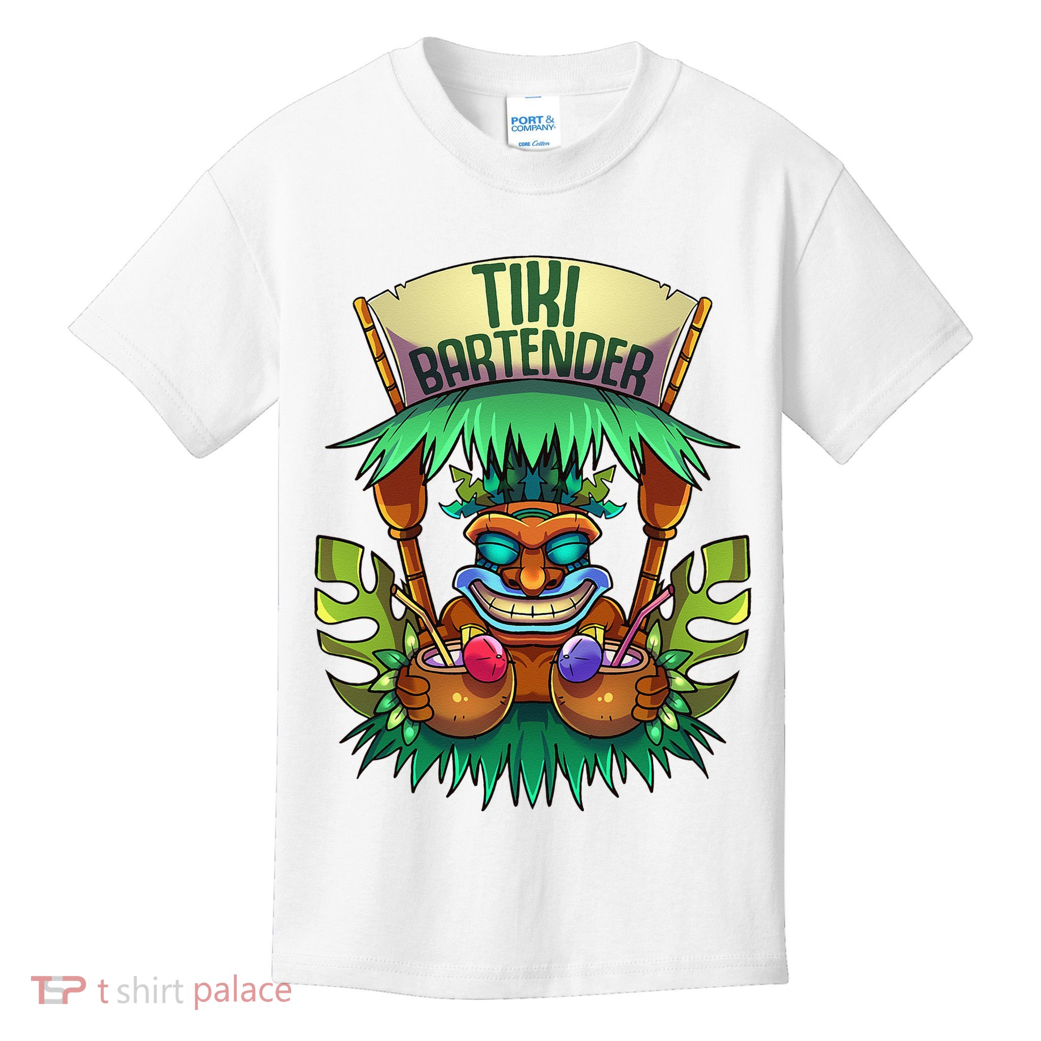 Tiki Bartender Kahuna Tropical Drinks Cocktails Luao Party Kids T-Shirt