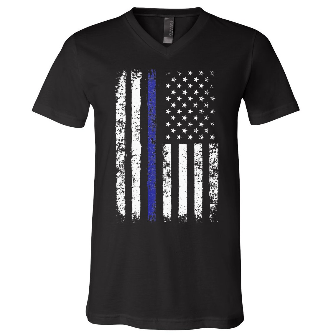 Thin Blue Line American Flag Police Officer Back Dad Gift V-Neck T-Shirt
