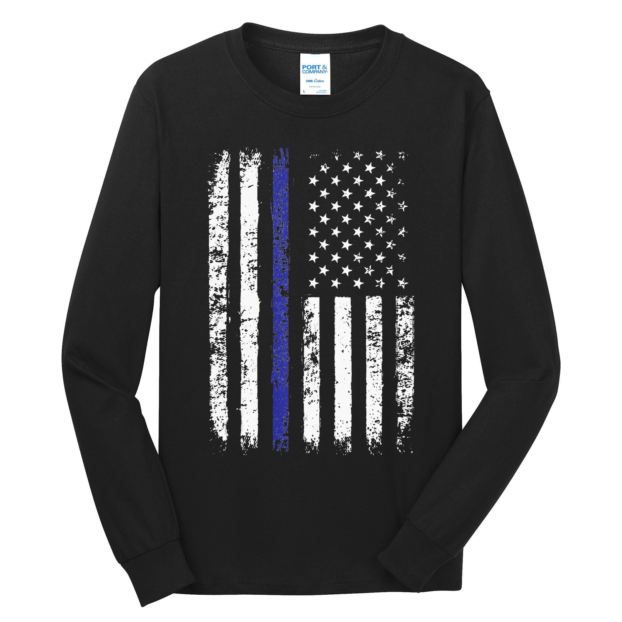 Thin Blue Line American Flag Police Officer Back Dad Gift Tall Long Sleeve T-Shirt