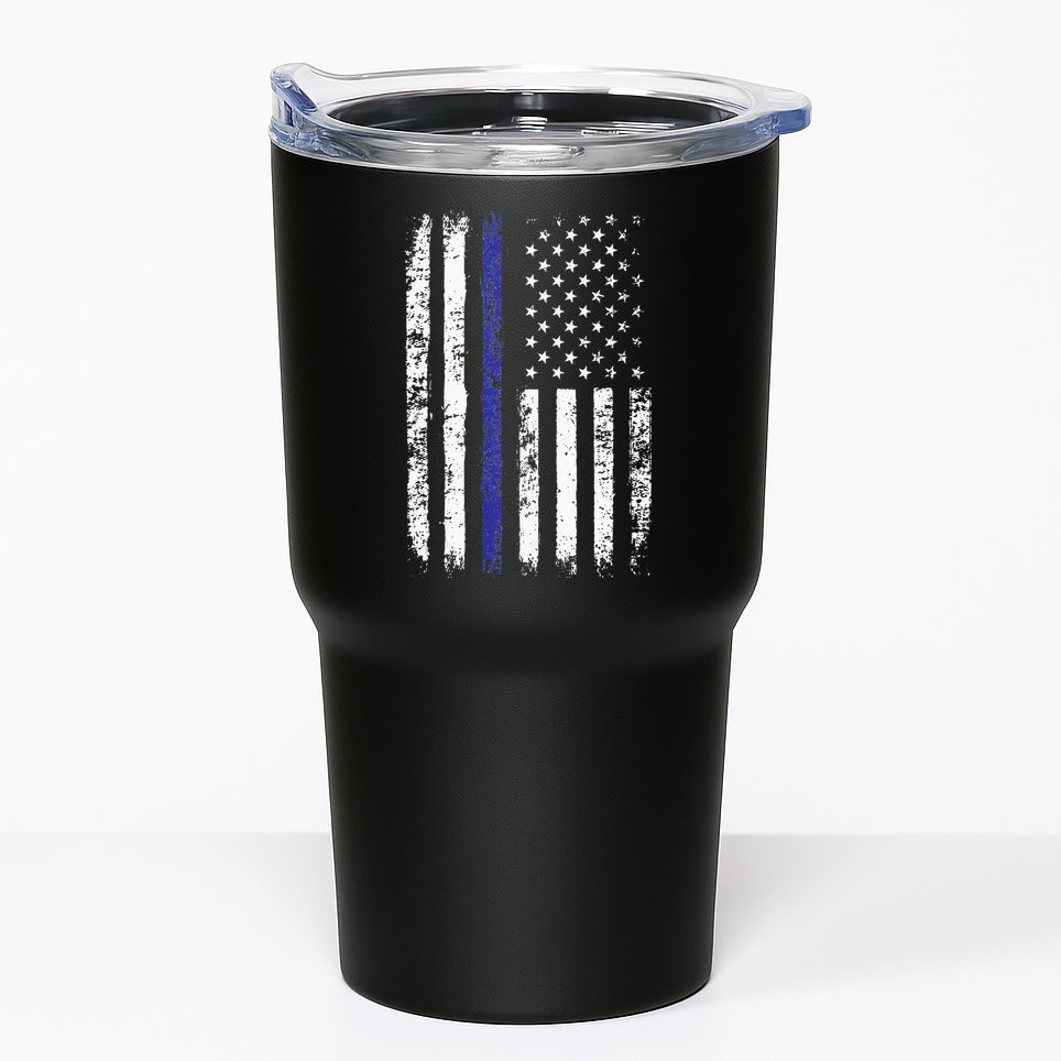 Thin Blue Line American Flag Police Officer Back Dad Gift Tumbler