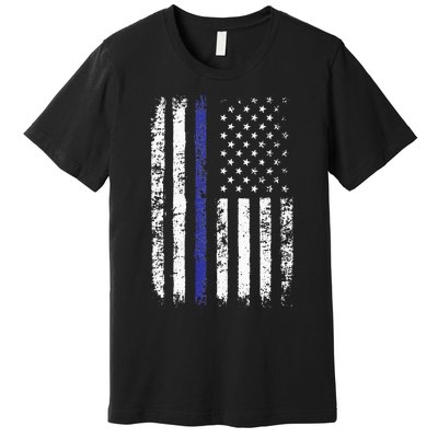 Thin Blue Line American Flag Police Officer Back Dad Gift Premium T-Shirt