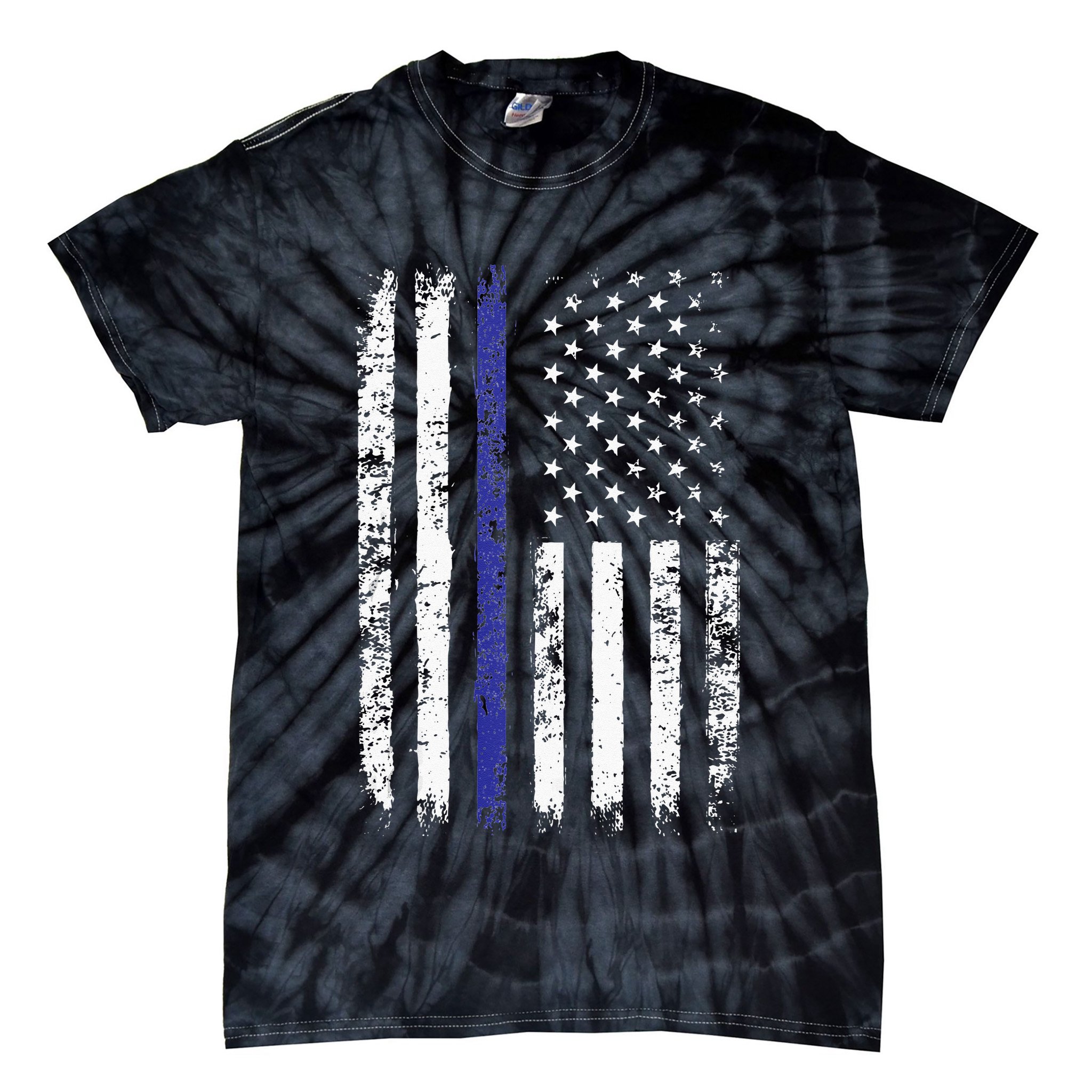 Thin Blue Line American Flag Police Officer Back Dad Gift Tie-Dye T-Shirt