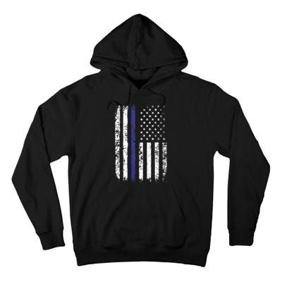 Thin Blue Line American Flag Police Officer Back Dad Gift Tall Hoodie