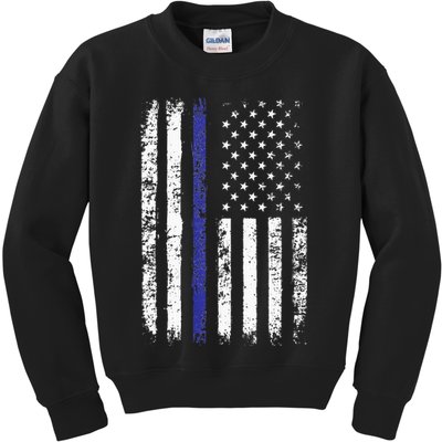 Thin Blue Line American Flag Police Officer Back Dad Gift Kids Sweatshirt