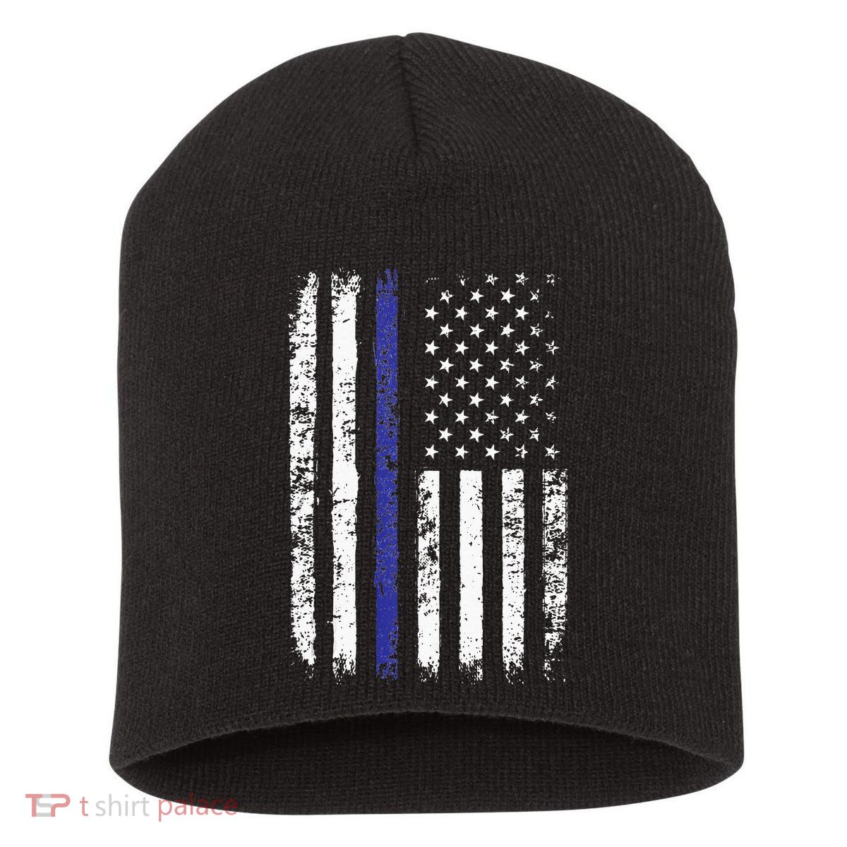 Thin Blue Line American Flag Police Officer Back Dad Gift Short Acrylic Beanie