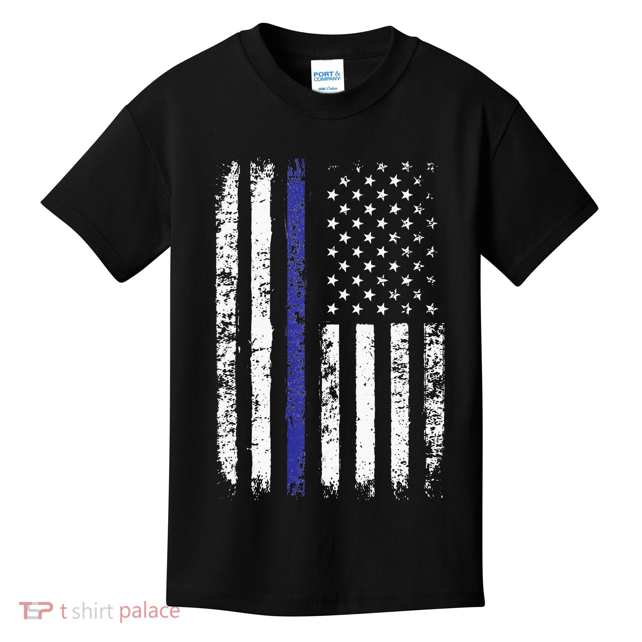 Thin Blue Line American Flag Police Officer Back Dad Gift Kids T-Shirt