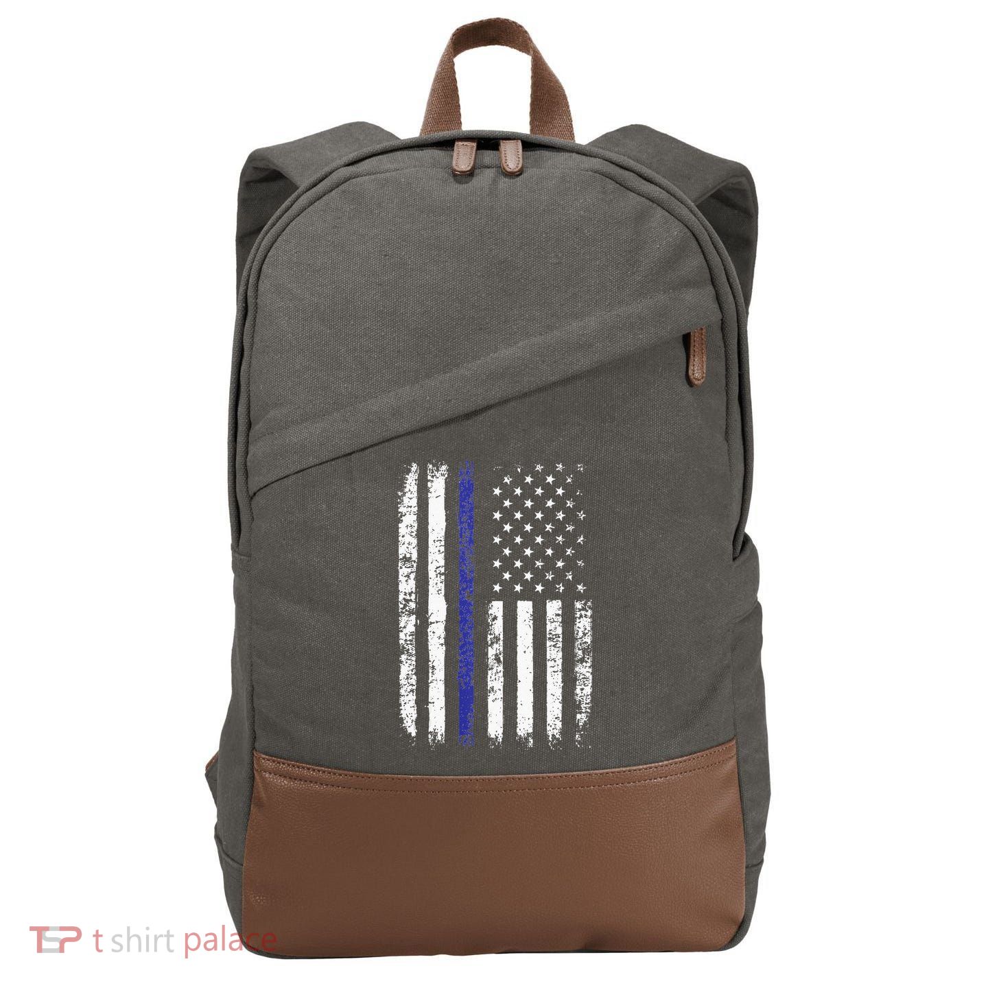 Thin Blue Line American Flag Police Officer Back Dad Gift Cotton Canvas Backpack