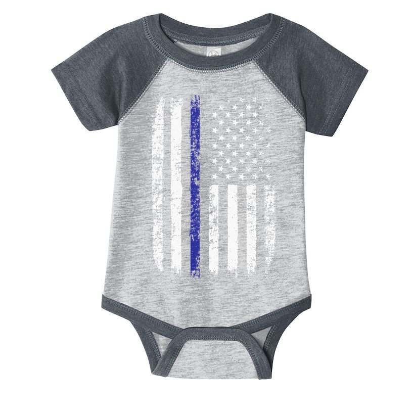 Thin Blue Line American Flag Police Officer Back Dad Gift Infant Baby Jersey Bodysuit