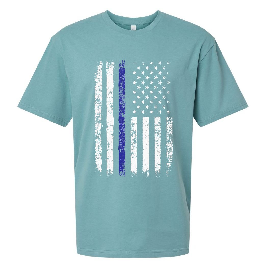 Thin Blue Line American Flag Police Officer Back Dad Gift Sueded Cloud Jersey T-Shirt