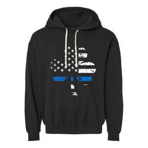 Thin Blue Line Usa Flag Shamrock Police St Patricks Day Gift Garment-Dyed Fleece Hoodie