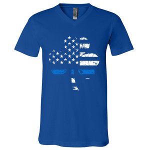 Thin Blue Line Usa Flag Shamrock Police St Patricks Day Gift V-Neck T-Shirt