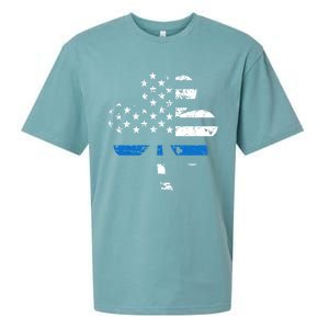 Thin Blue Line Usa Flag Shamrock Police St Patricks Day Gift Sueded Cloud Jersey T-Shirt