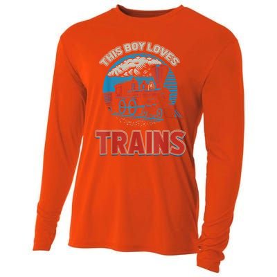 This Boy Loves Trains Locomotives And Wagon! Boys Train Cooling Performance Long Sleeve Crew