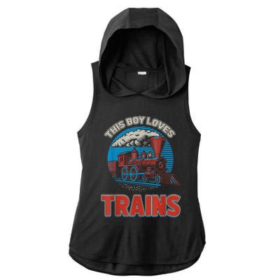 This Boy Loves Trains Locomotives And Wagon! Boys Train Ladies PosiCharge Tri-Blend Wicking Draft Hoodie Tank