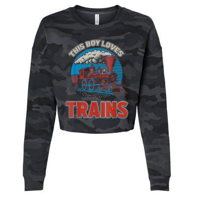 This Boy Loves Trains Locomotives And Wagon! Boys Train Cropped Pullover Crew